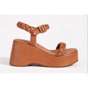 Anthropologie Vicenza Braided Platform Heels Size 8 Brown Leather